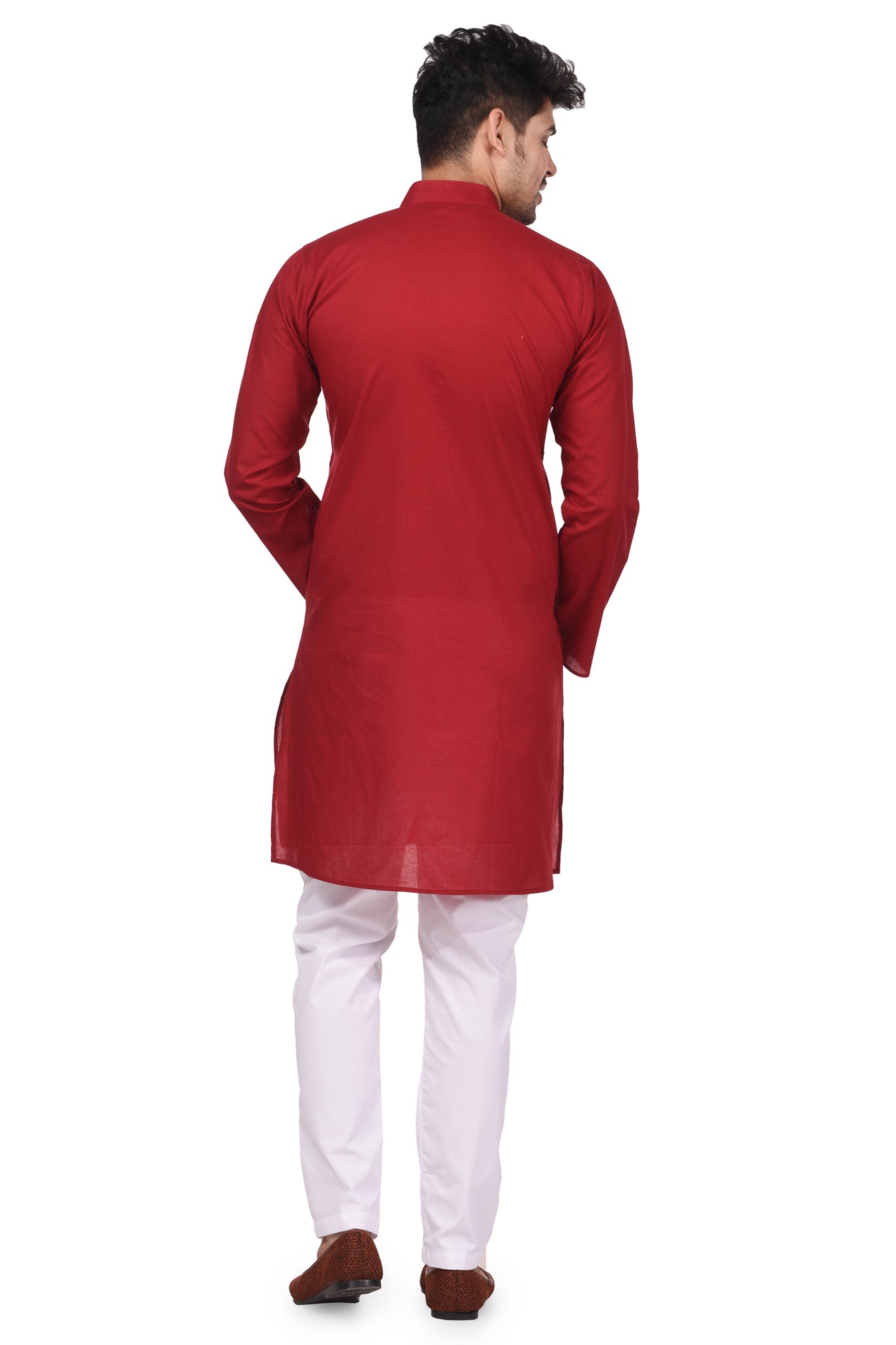 HAMSAFAR Men’s Cherry Red Cotton Casual Kurta