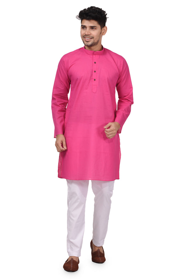 HAMSAFAR Men’s Taffy Pink Cotton Casual Kurta