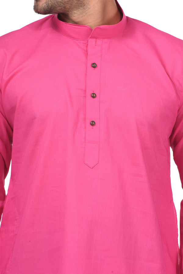 HAMSAFAR Men’s Taffy Pink Cotton Casual Kurta