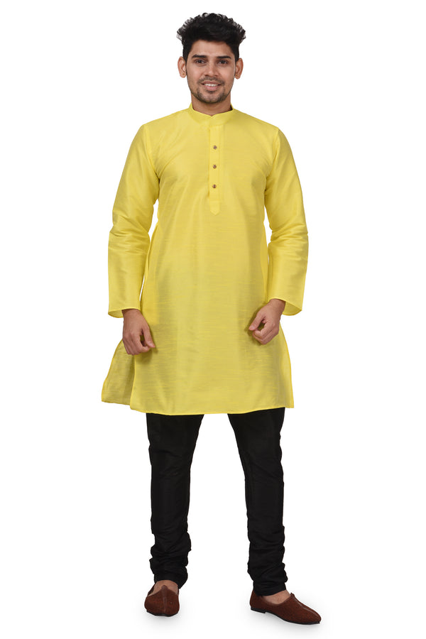 HAMSAFAR Men’s Yellow Dupion Silk Casual Kurta