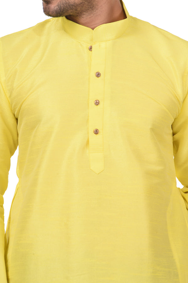 HAMSAFAR Men’s Yellow Dupion Silk Casual Kurta