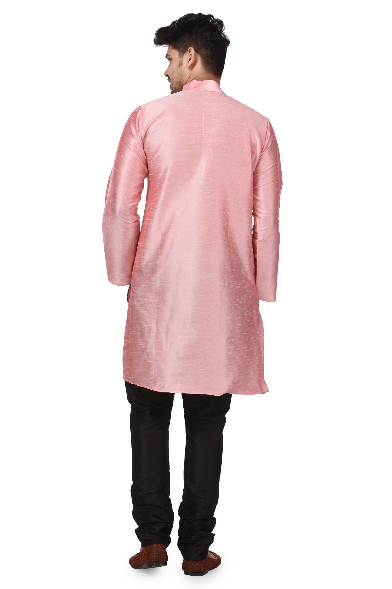 HAMSAFAR Men’s Light Pink Dupion Silk Casual Kurta