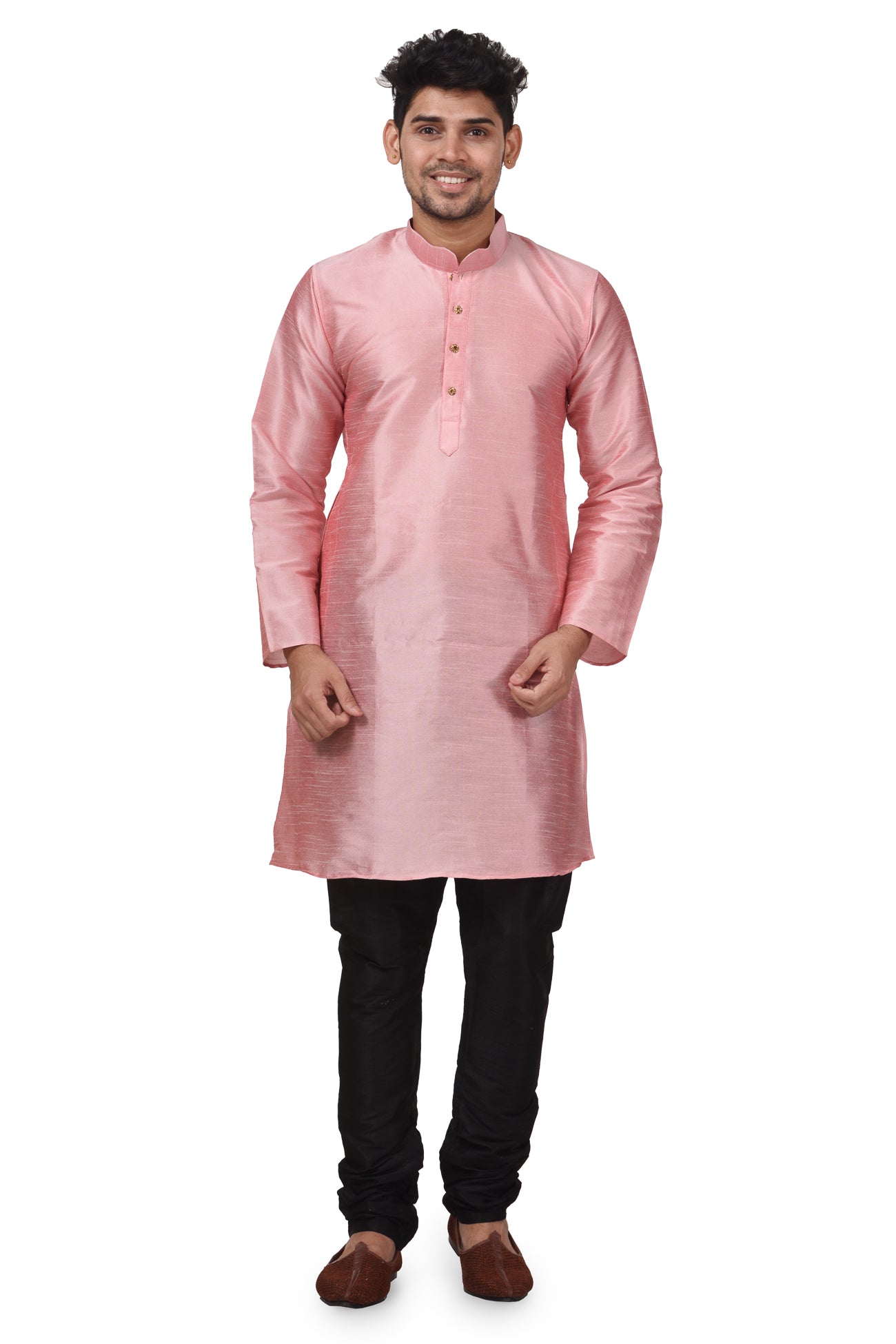 HAMSAFAR Men’s Light Pink Dupion Silk Casual Kurta