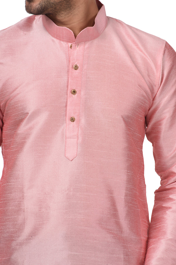 HAMSAFAR Men’s Light Pink Dupion Silk Casual Kurta