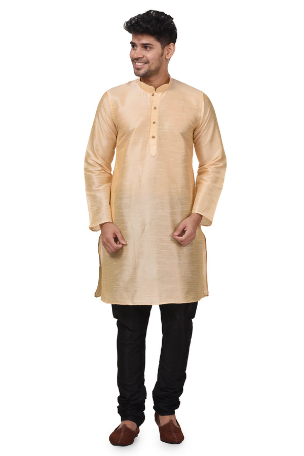 HAMSAFAR Men’s Peach Dupion Silk Casual Kurta