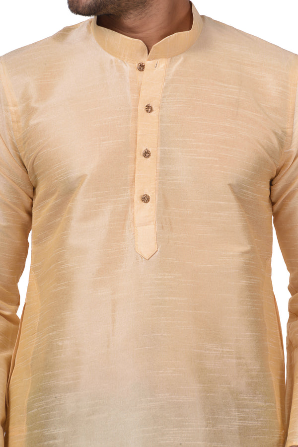 HAMSAFAR Men’s Peach Dupion Silk Casual Kurta