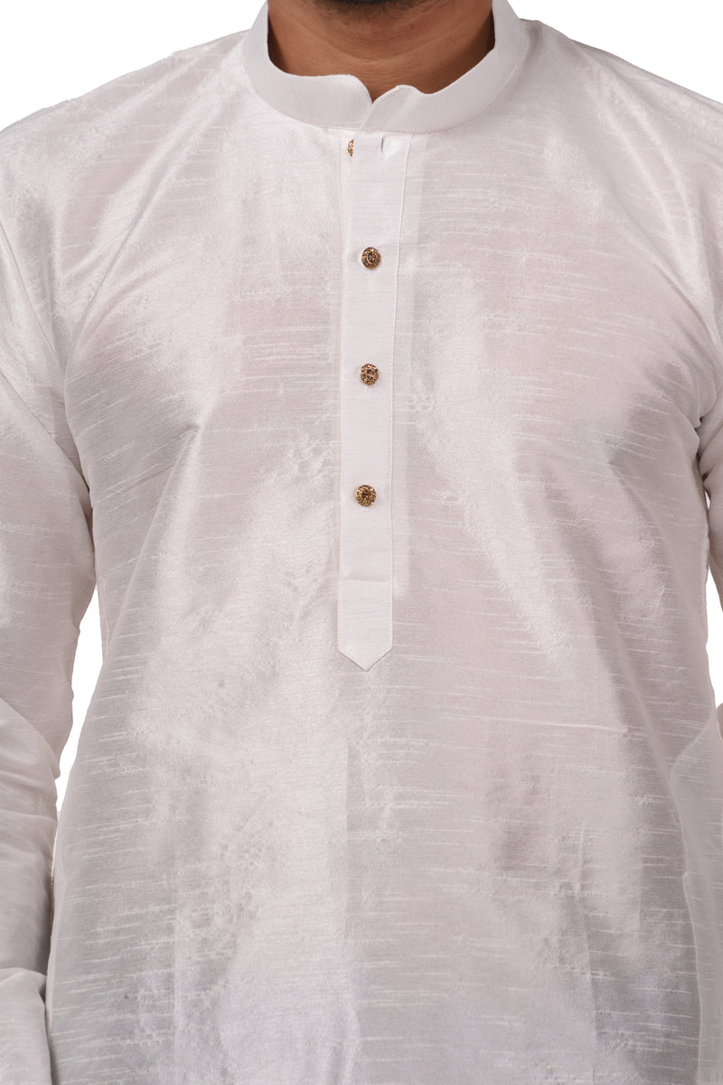 HAMSAFAR Men’s White Dupion Silk Casual Kurta