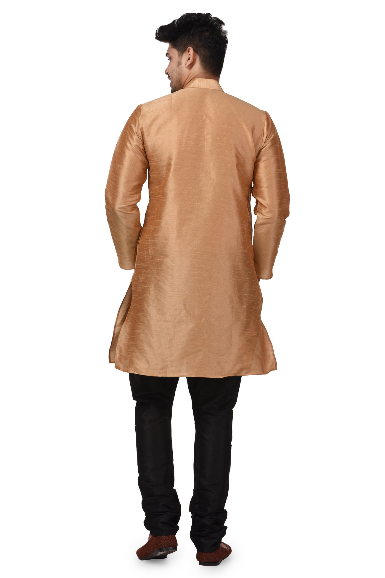 HAMSAFAR Men’s Golden Brown Dupion Silk Casual Kurta