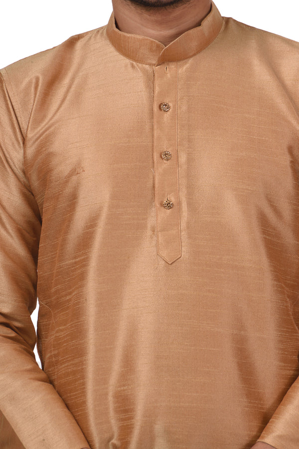 HAMSAFAR Men’s Golden Brown Dupion Silk Casual Kurta