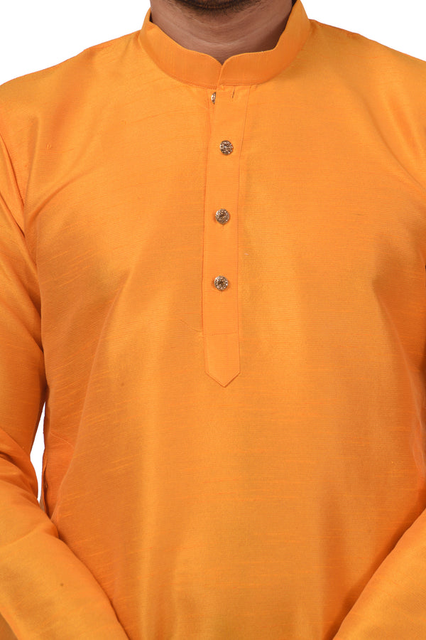 HAMSAFAR Men’s Light Orange Dupion Silk Casual Kurta