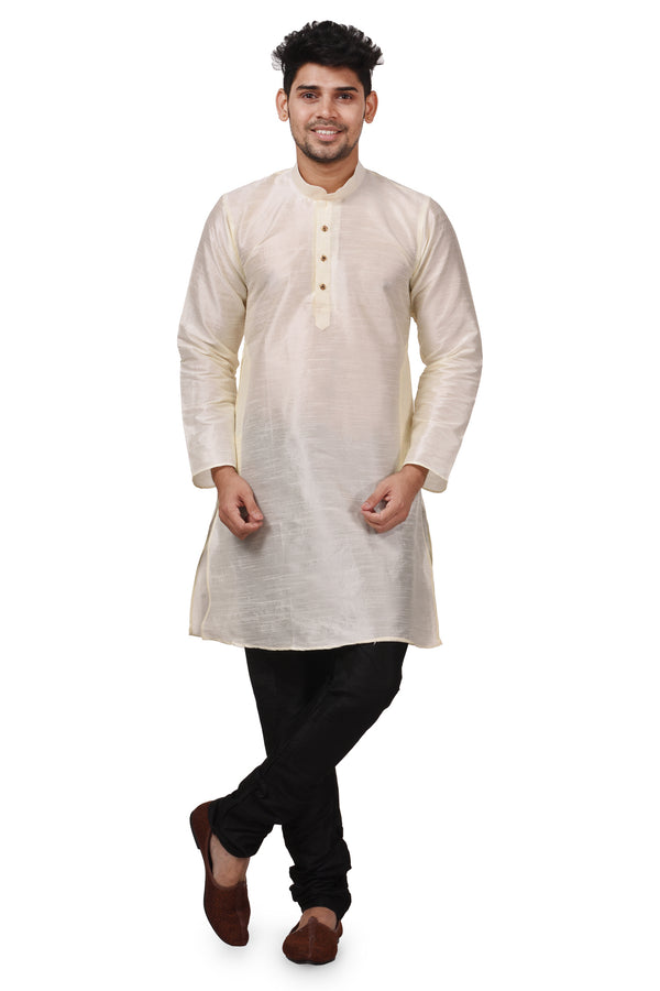 HAMSAFAR Men’s Off White Dupion Silk Casual Kurta