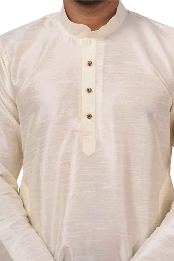 HAMSAFAR Men’s Off White Dupion Silk Casual Kurta