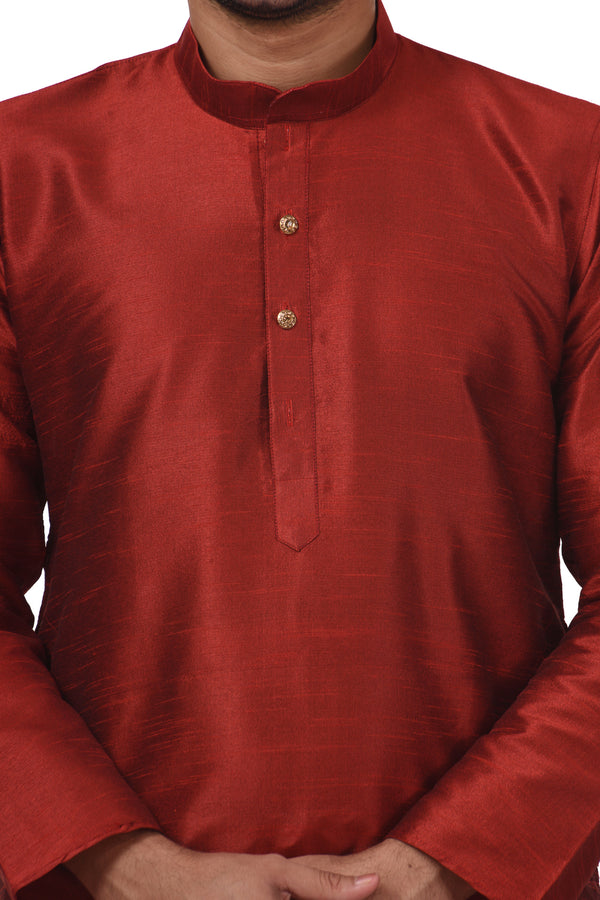 HAMSAFAR Men’s Maroon Dupion Silk Casual Kurta