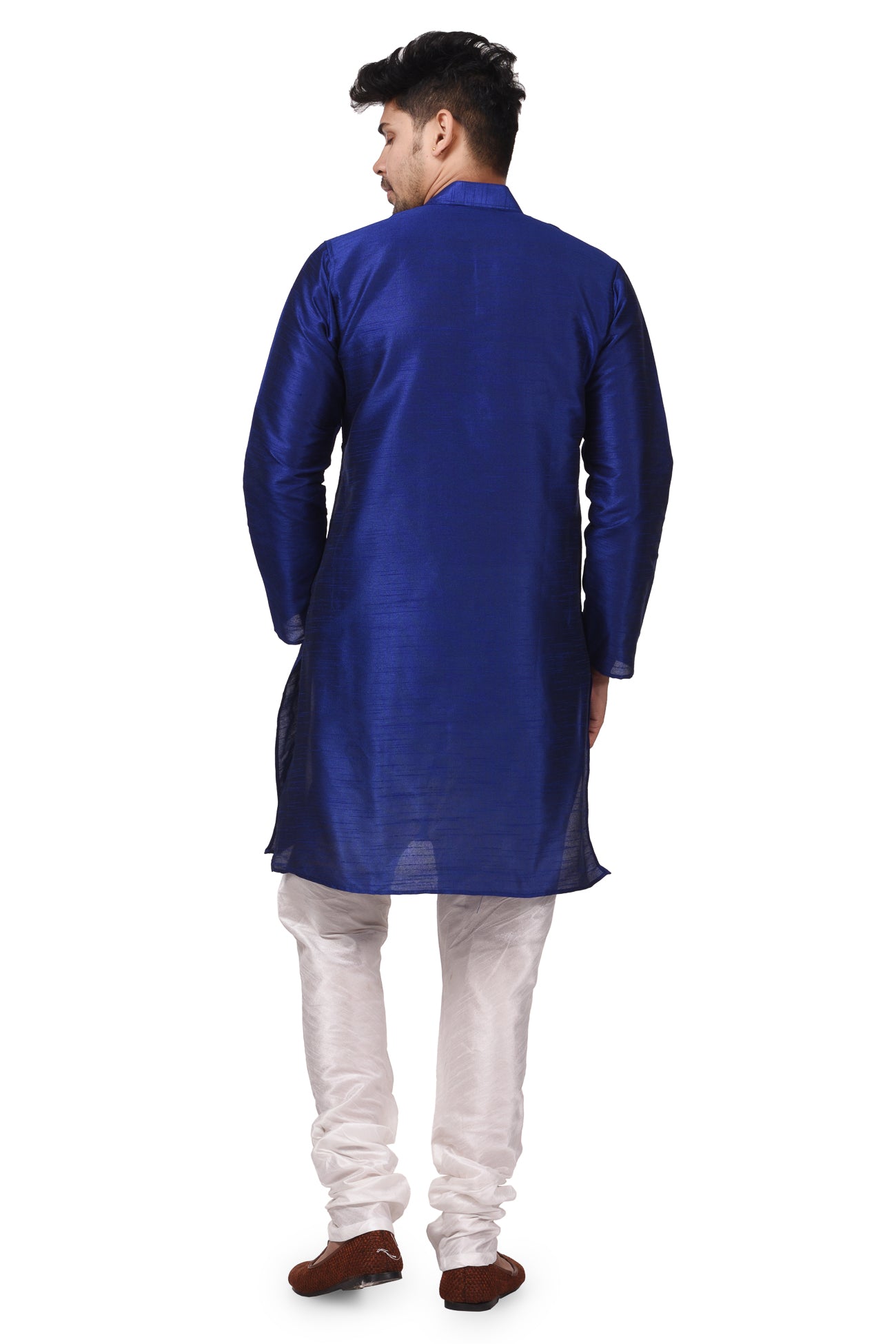 HAMSAFAR Men’s Navy Blue Dupion Silk Casual Kurta