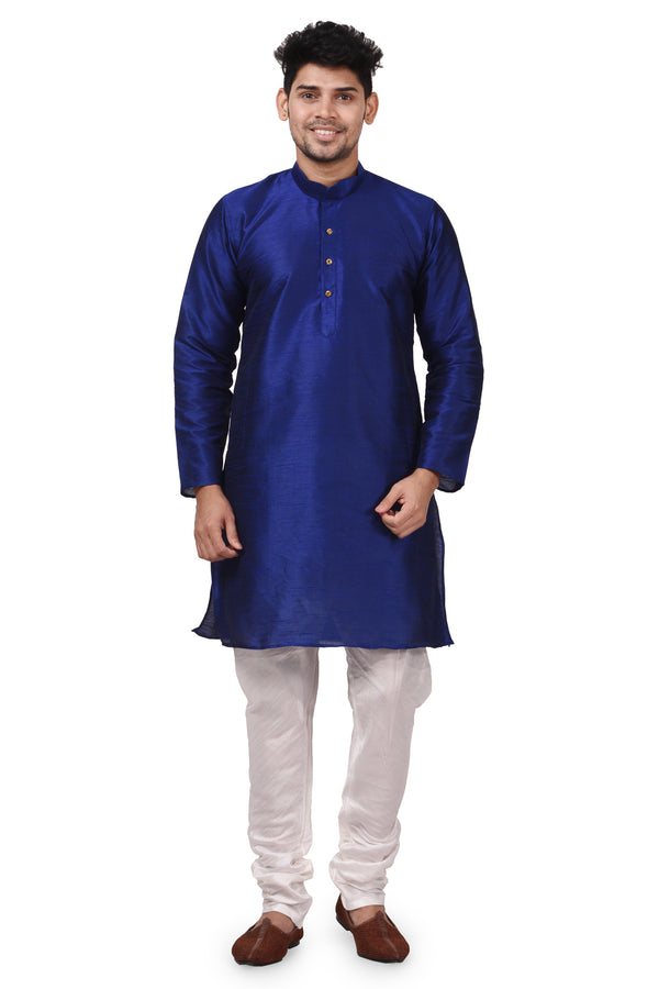 HAMSAFAR Men’s Navy Blue Dupion Silk Casual Kurta