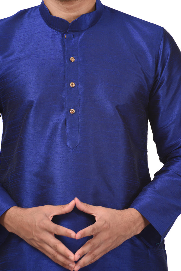 HAMSAFAR Men’s Navy Blue Dupion Silk Casual Kurta