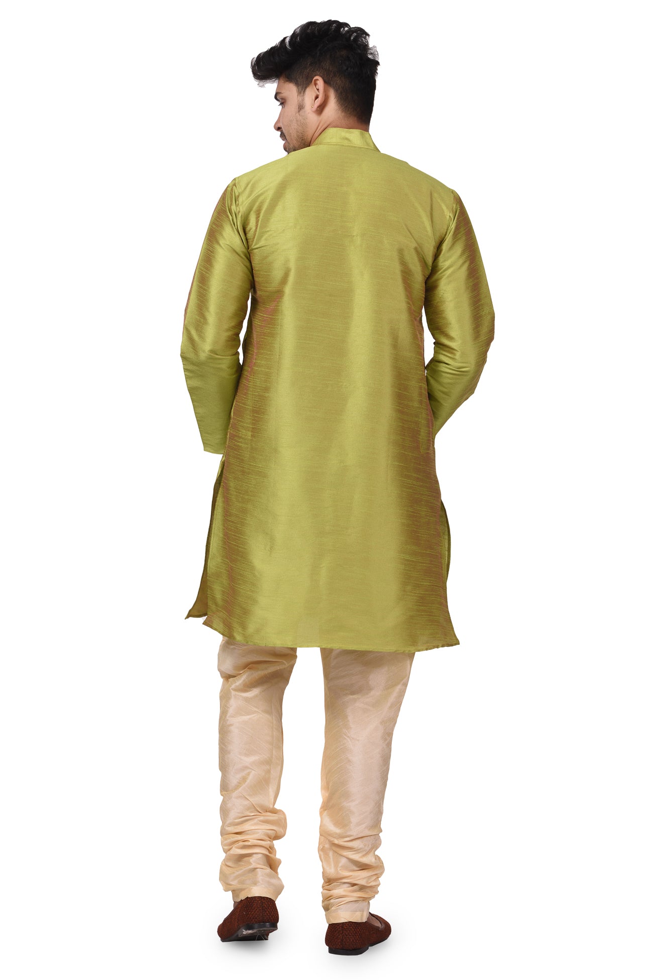 HAMSAFAR Men’s Olive Green Dupion Silk Kurta
