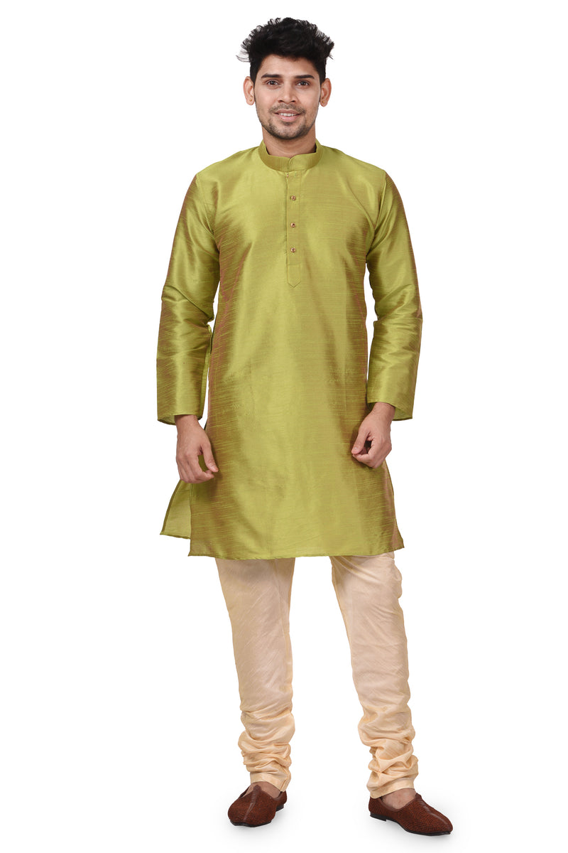 HAMSAFAR Men’s Olive Green Dupion Silk Kurta