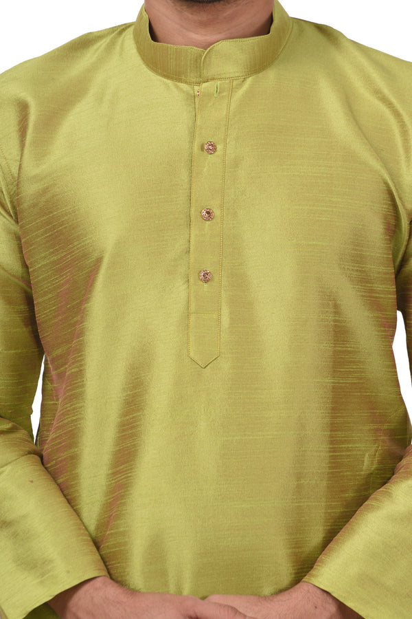 HAMSAFAR Men’s Olive Green Dupion Silk Kurta