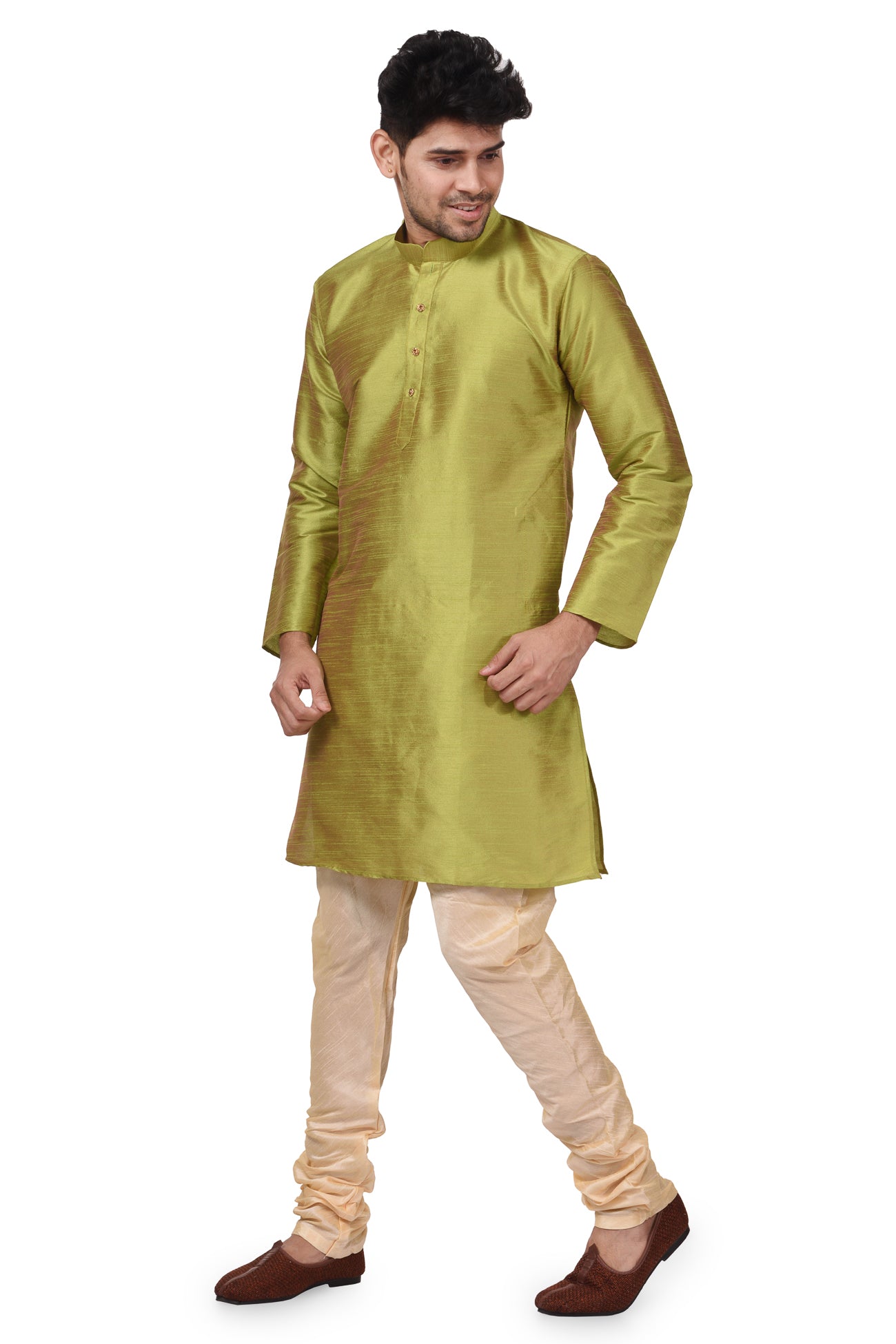 HAMSAFAR Men’s Olive Green Dupion Silk Kurta