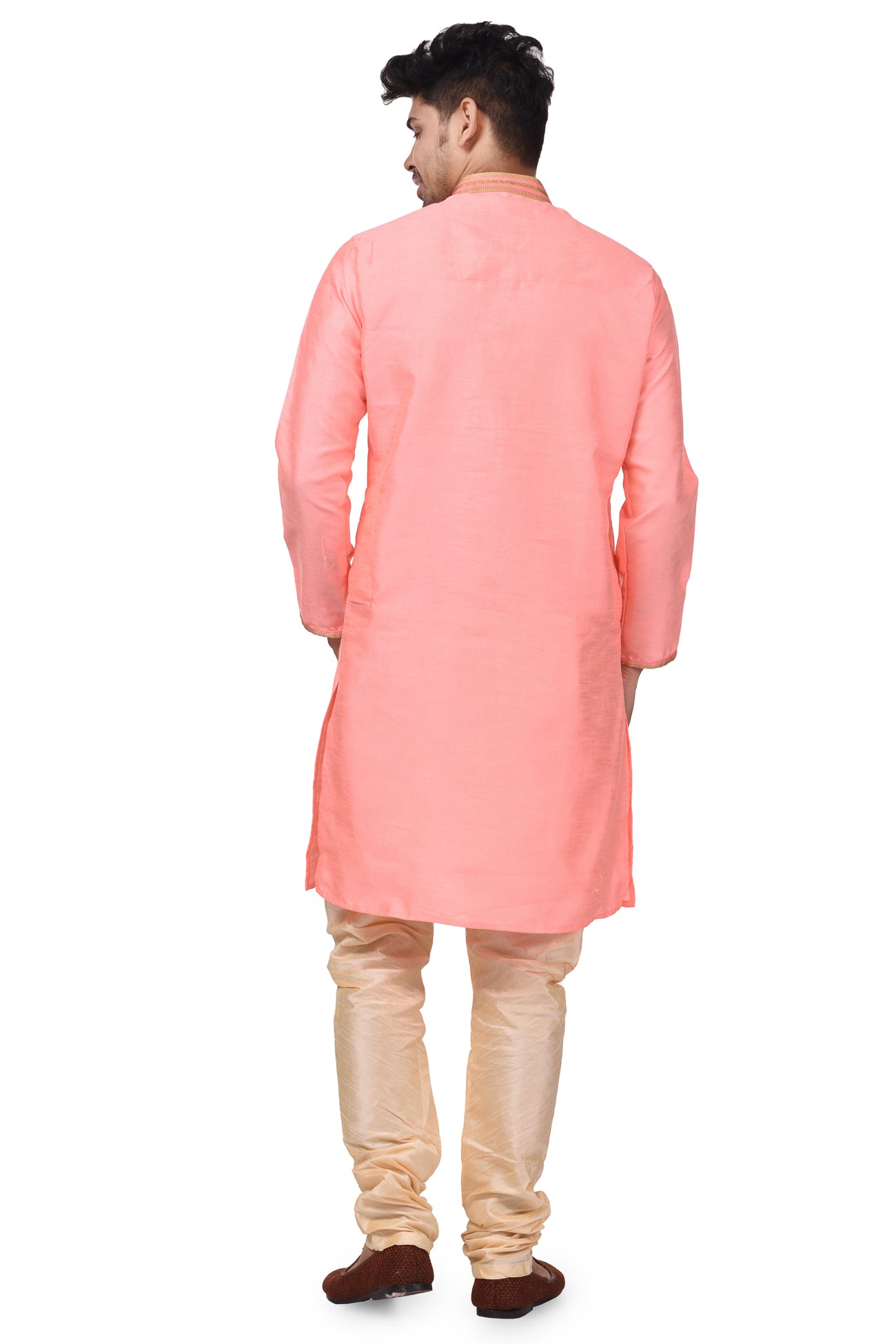 HAMSAFAR Men’s Pink Silk Casual Kurta