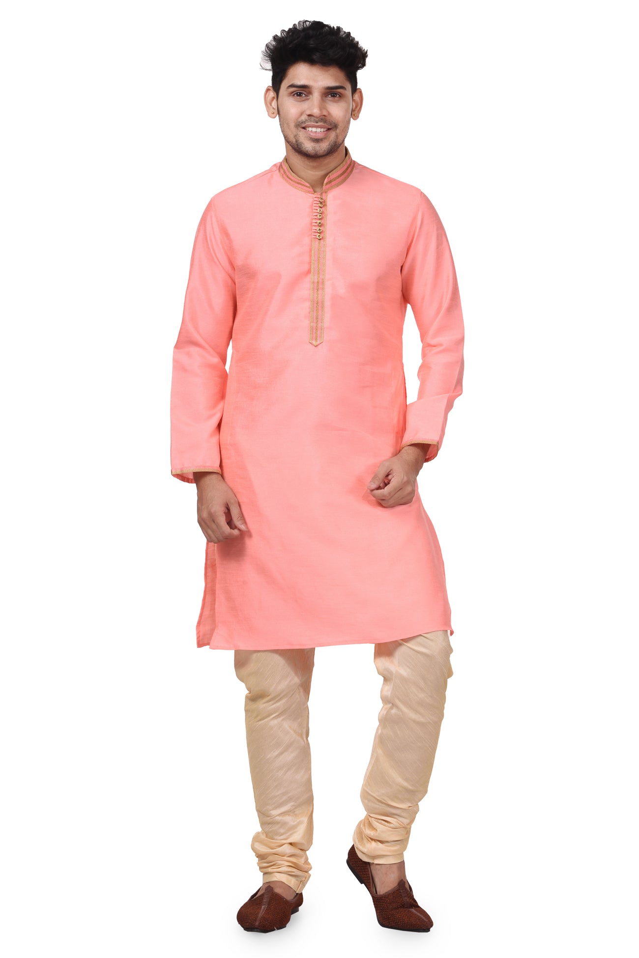 HAMSAFAR Men’s Pink Silk Casual Kurta