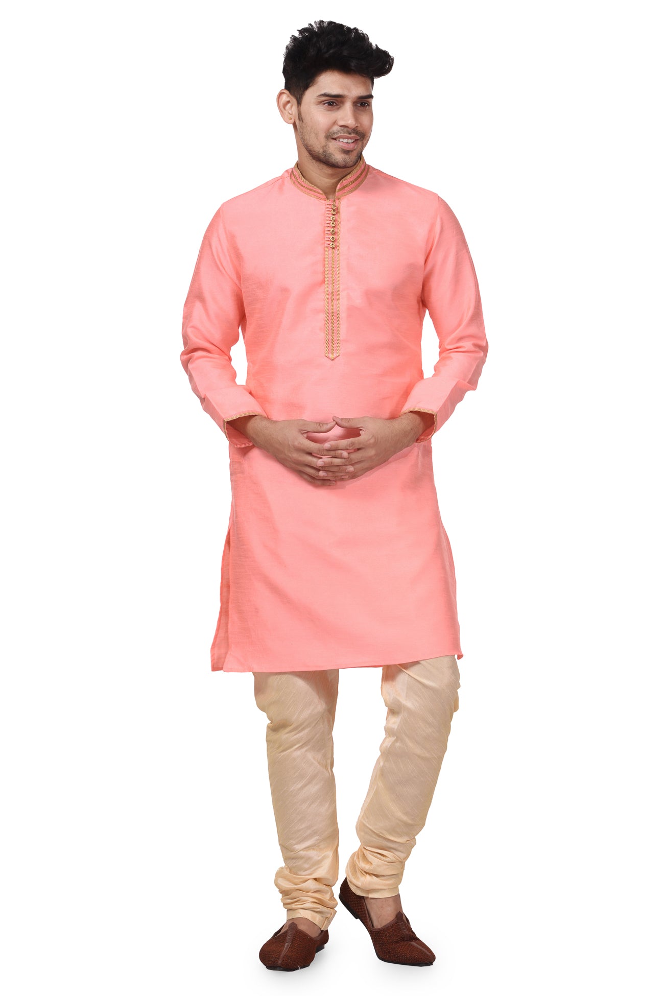 HAMSAFAR Men’s Pink Silk Casual Kurta