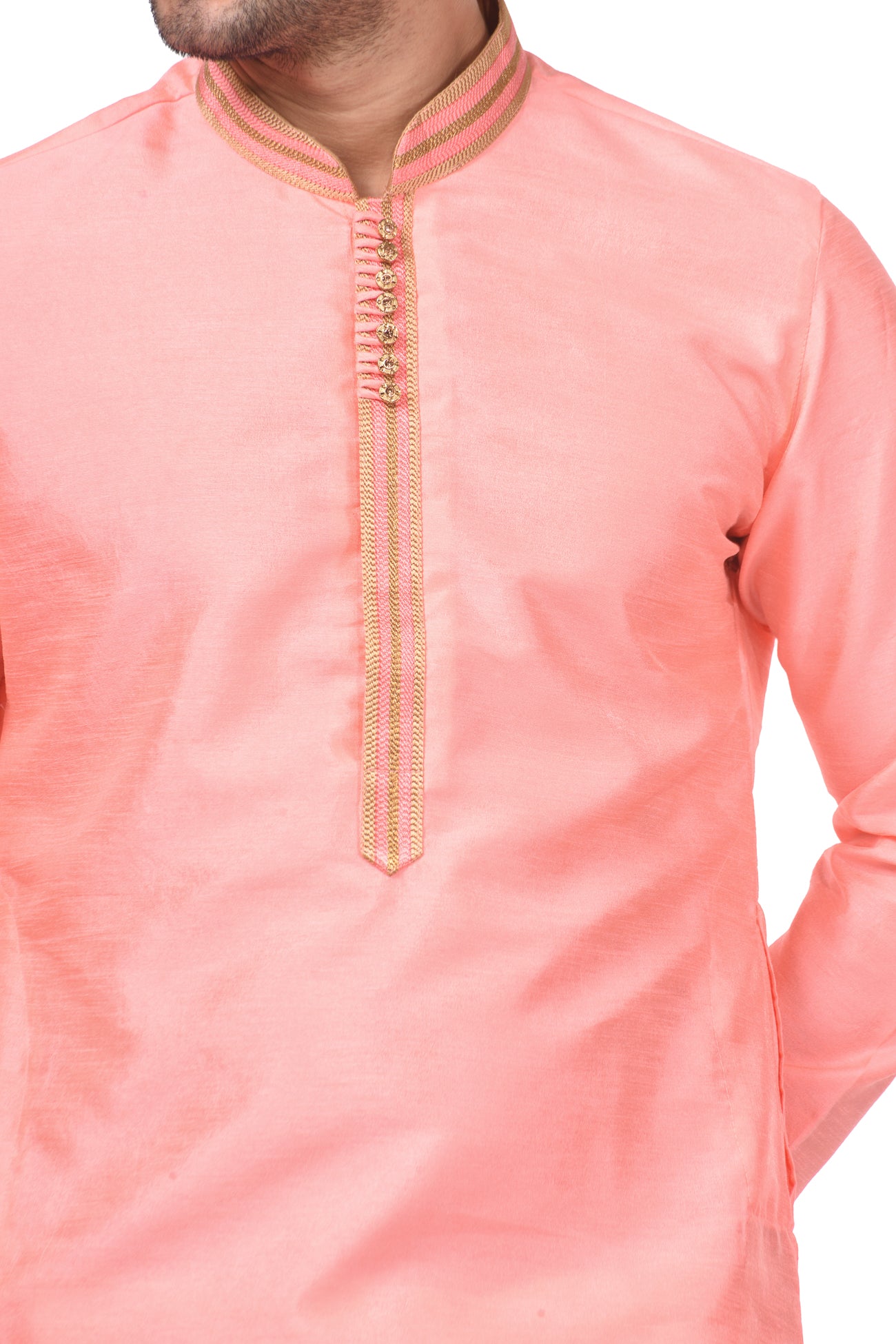 HAMSAFAR Men’s Pink Silk Casual Kurta