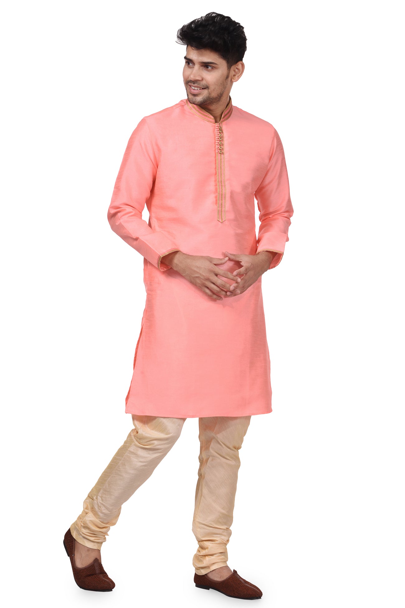 HAMSAFAR Men’s Pink Silk Casual Kurta