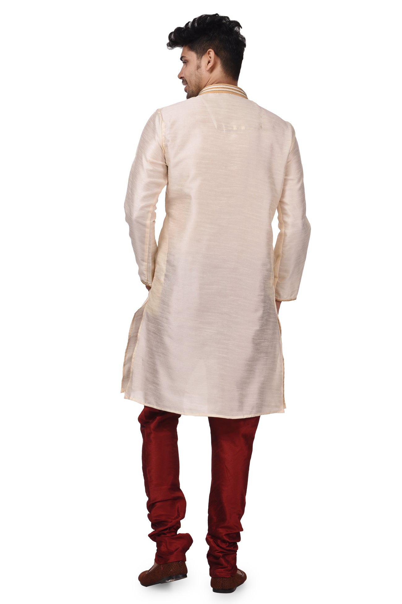 HAMSAFAR Men’s Off White Silk Casual Kurta