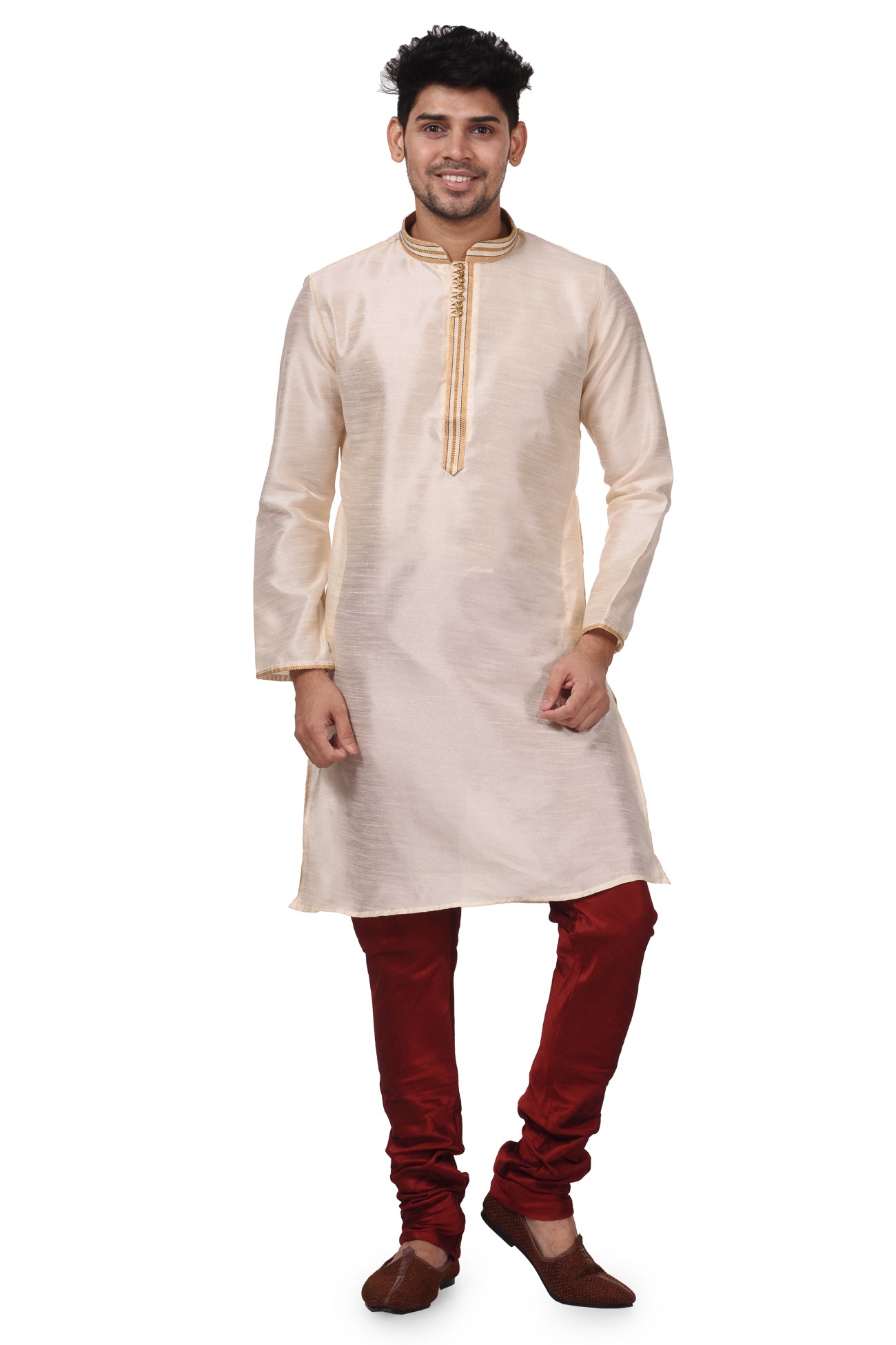 HAMSAFAR Men’s Off White Silk Casual Kurta