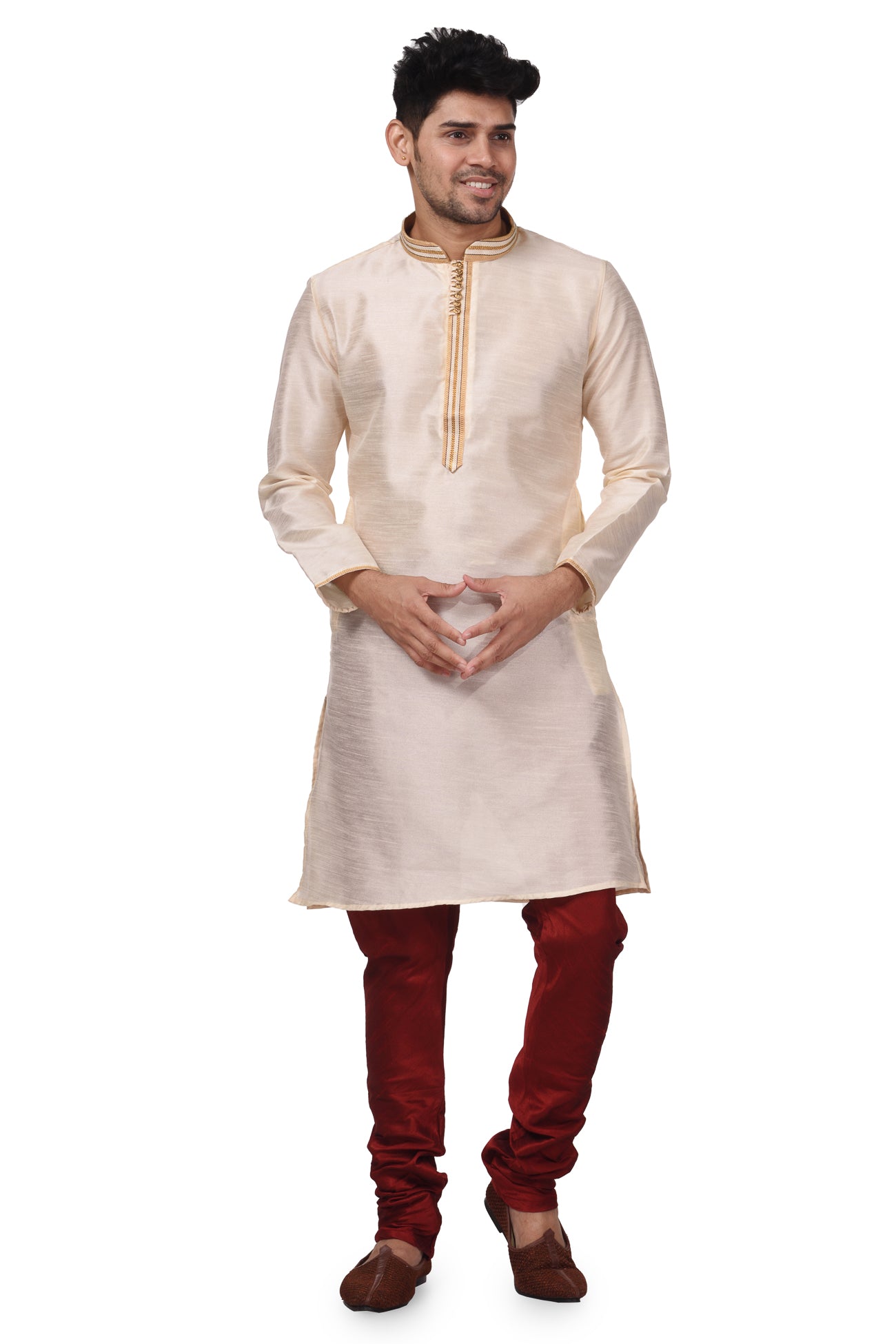 HAMSAFAR Men’s Off White Silk Casual Kurta
