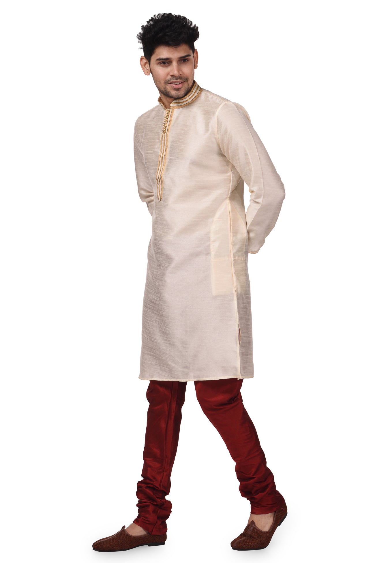 HAMSAFAR Men’s Off White Silk Casual Kurta