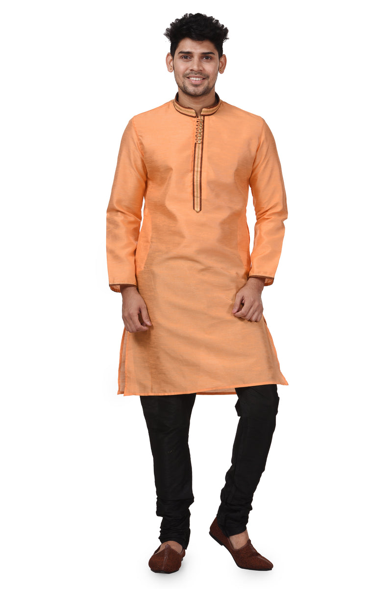 HAMSAFAR Men’s Apricot Orange Silk Casual Kurta