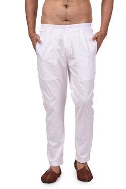 HAMSAFAR Men's White Cambric Cotton Regular Fit Trouser Pant with Pocket