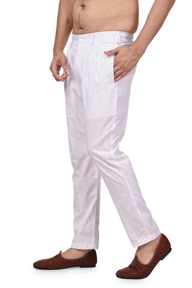 HAMSAFAR Men's White Cambric Cotton Regular Fit Trouser Pant with Pocket