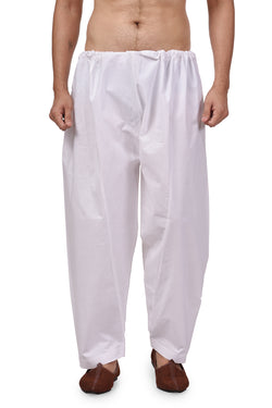 HAMSAFAR Men's White Solid Cambric Cotton Relaxed Fit Shalwar Pyjama