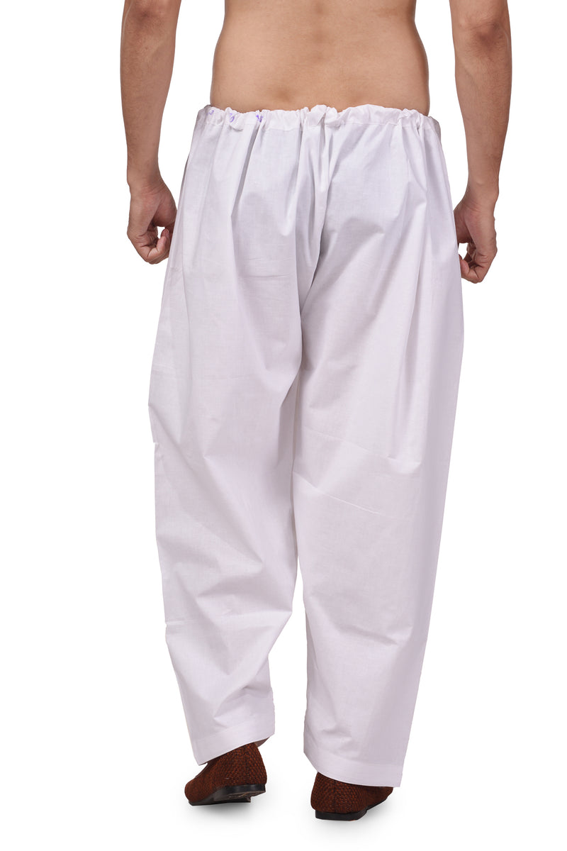 HAMSAFAR Men's White Solid Cambric Cotton Relaxed Fit Shalwar Pyjama