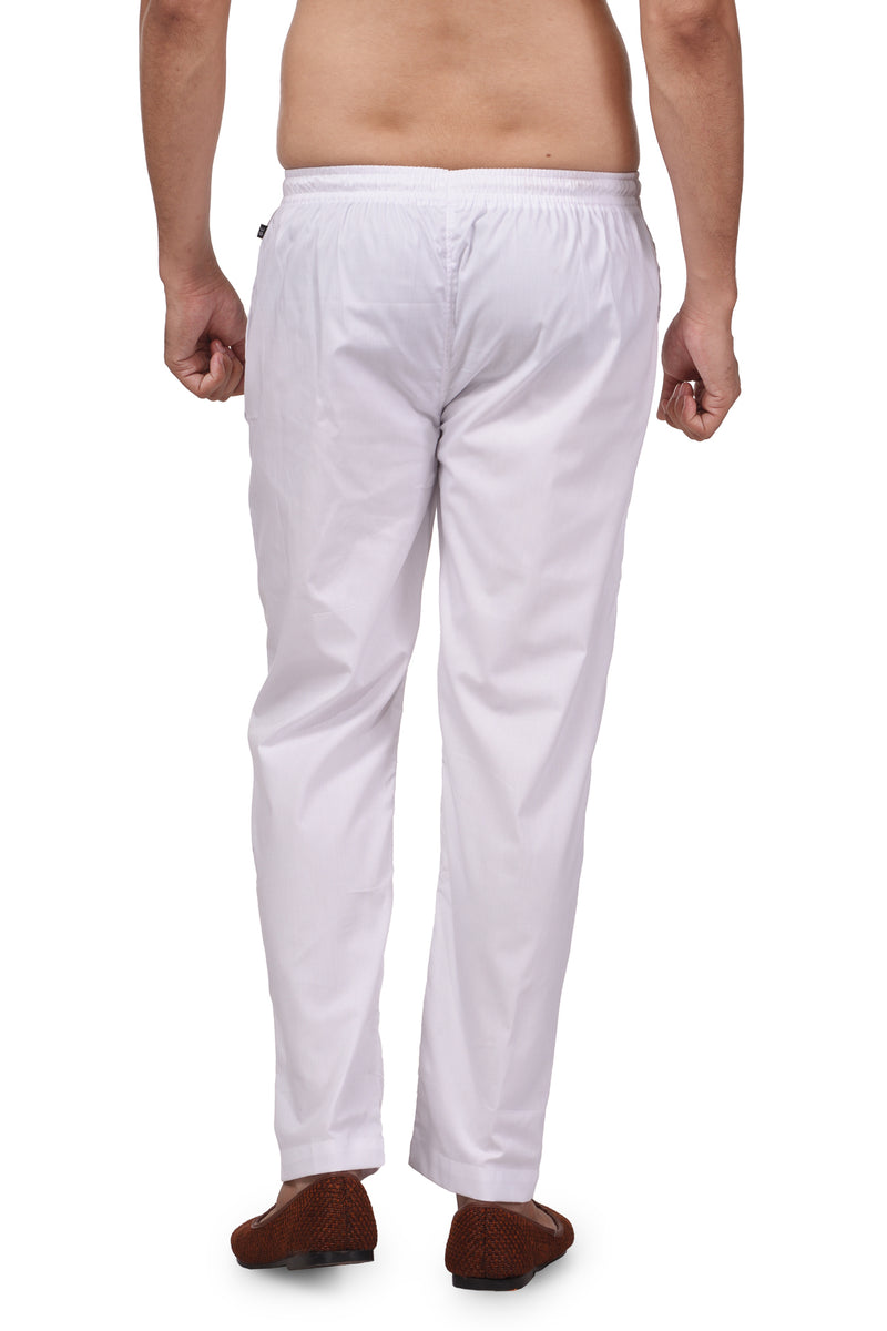 HAMSAFAR Men's White Solid Cambric Cotton Straight Fit Trouser with Pocket