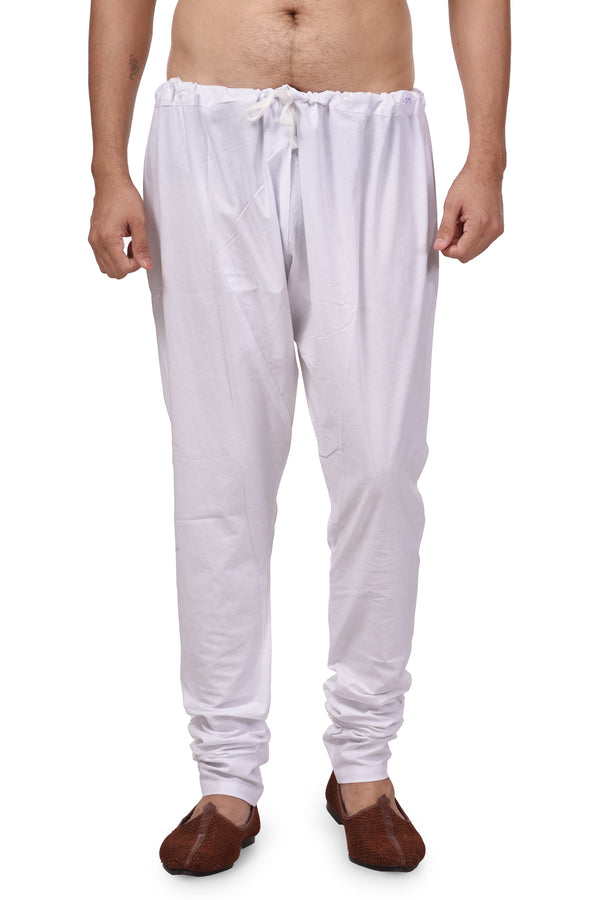 HAMSAFAR Men's White Relaxed Fit Cambric Cotton Churidar