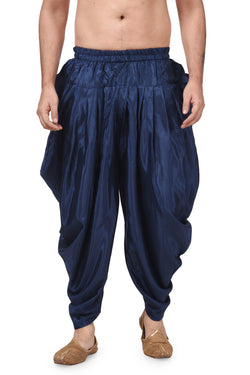 HAMSAFAR Men's Ocean Blue Silk Blend Cowl Patiala Pyjama