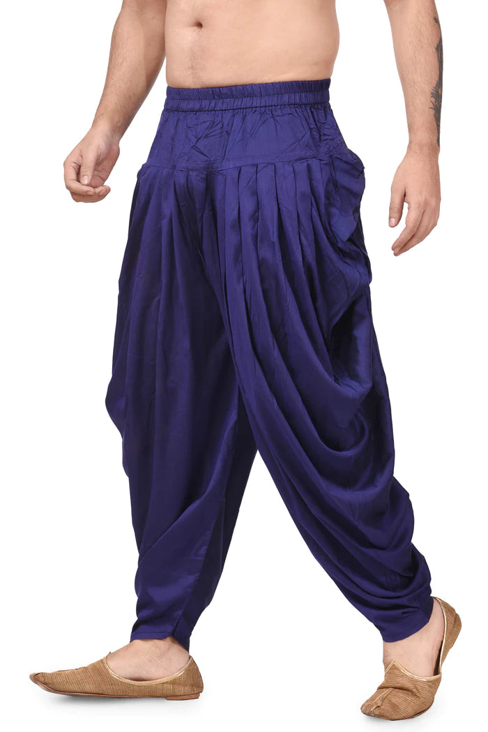 HAMSAFAR Men's Navy Blue Silk Blend Cowl Patiala Pyjama