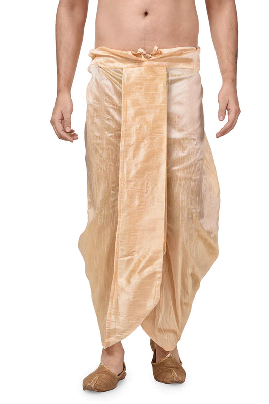 HAMSAFAR Men's Peach Silk Blend Traditional Dhoti