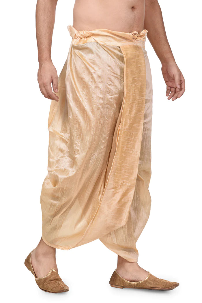 HAMSAFAR Men's Peach Silk Blend Traditional Dhoti