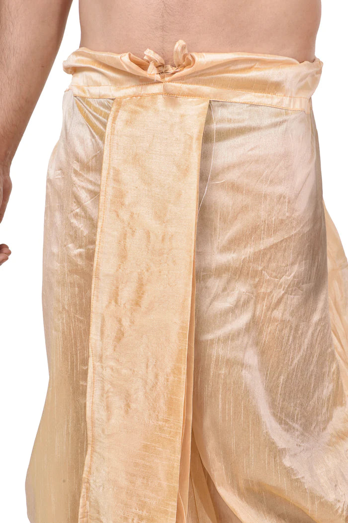 HAMSAFAR Men's Peach Silk Blend Traditional Dhoti