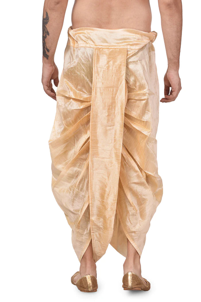 HAMSAFAR Men's Peach Silk Blend Traditional Dhoti