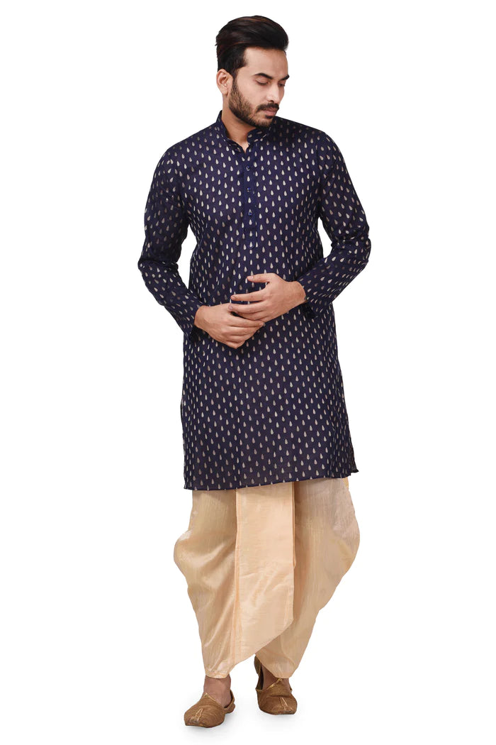 HAMSAFAR Men's Peach Silk Blend Traditional Dhoti