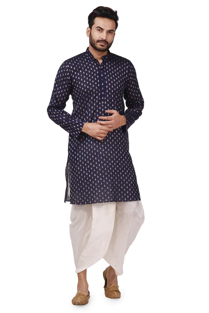 HAMSAFAR Men's White Silk Blend Traditional Dhoti