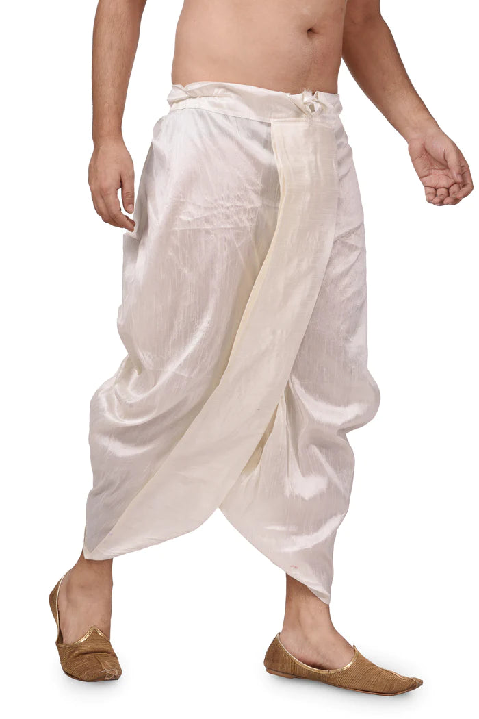 HAMSAFAR Men's White Silk Blend Traditional Dhoti