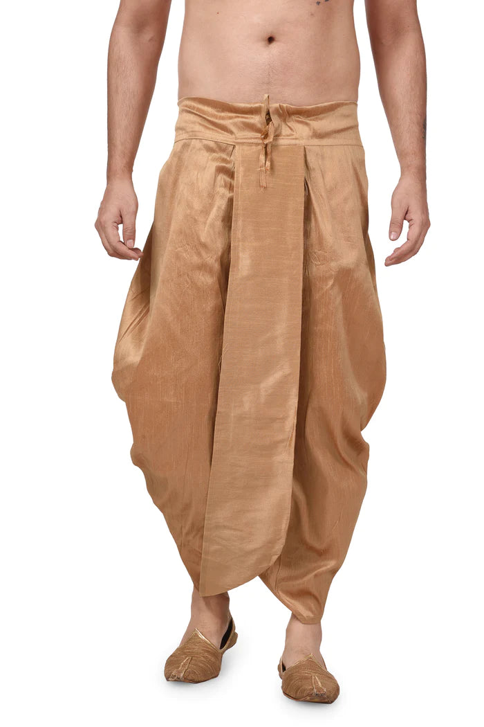 HAMSAFAR Men's Rose Gold Silk Blend Traditional Dhoti